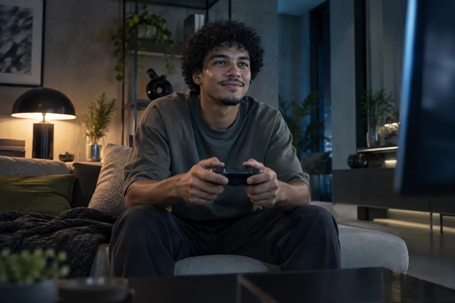 Pessoa aproveitando um jogo em casa